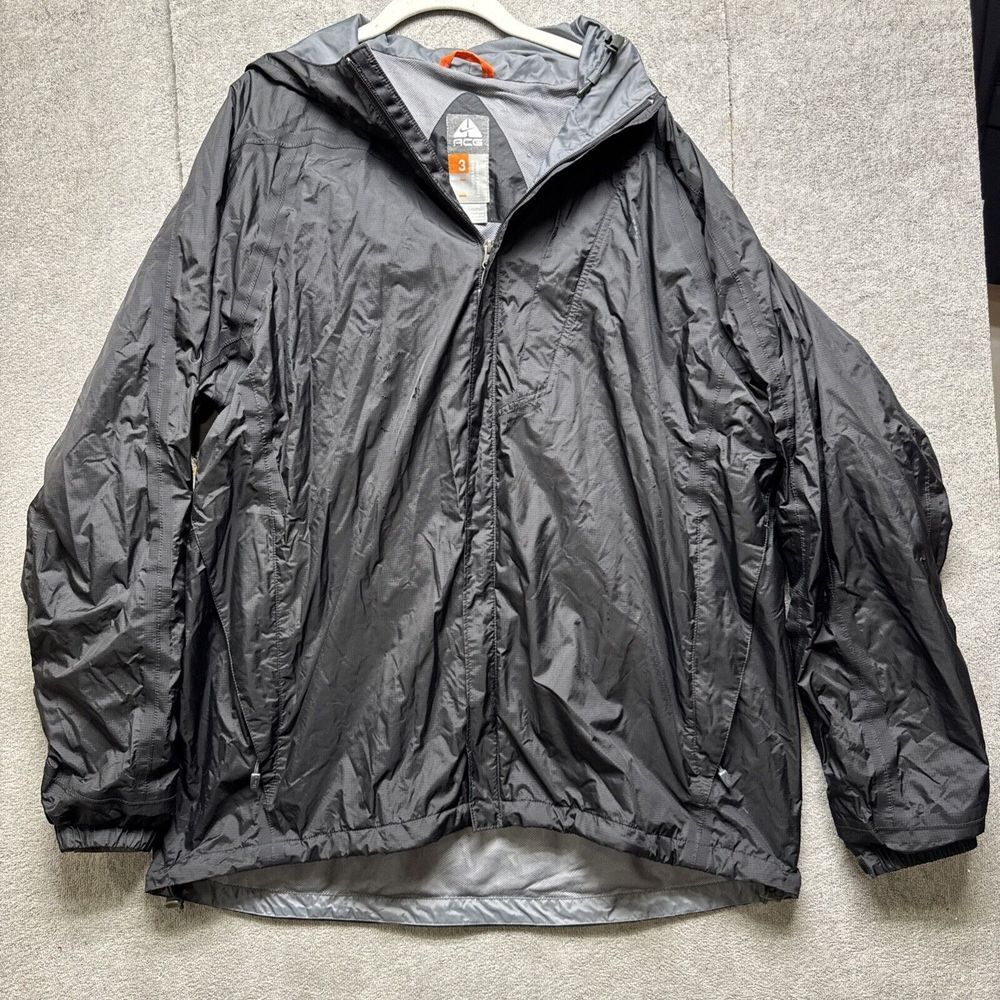 Nike ACG Storm Fit Jacket Mens XL Black Hooded Rain Wind Proof Vintage‎